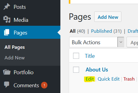 Edit Page or Post in WordPress